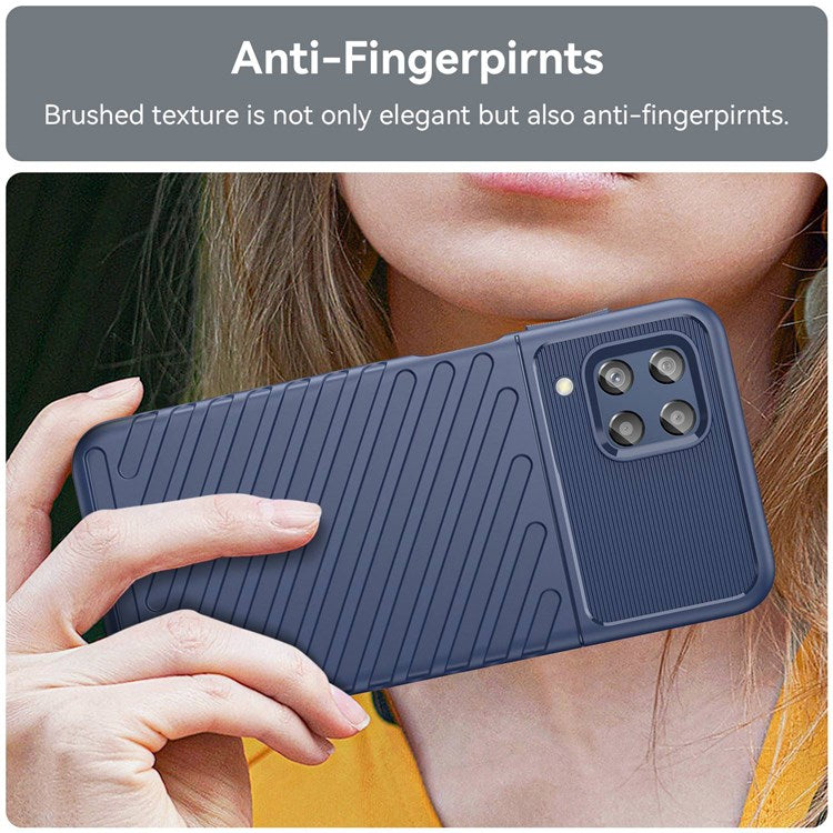 Thunder Series Twill Texture Grip Case for Samsung Galaxy M33 5G (Global Version)/(India Version), Thickened TPU Buffer Protection Anti-Drop Cover - Blue