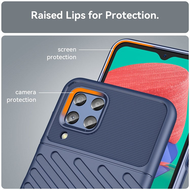 Thunder Series Twill Texture Grip Case for Samsung Galaxy M33 5G (Global Version)/(India Version), Thickened TPU Buffer Protection Anti-Drop Cover - Blue