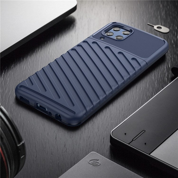 Thunder Series Twill Texture Grip Case for Samsung Galaxy M33 5G (Global Version)/(India Version), Thickened TPU Buffer Protection Anti-Drop Cover - Blue