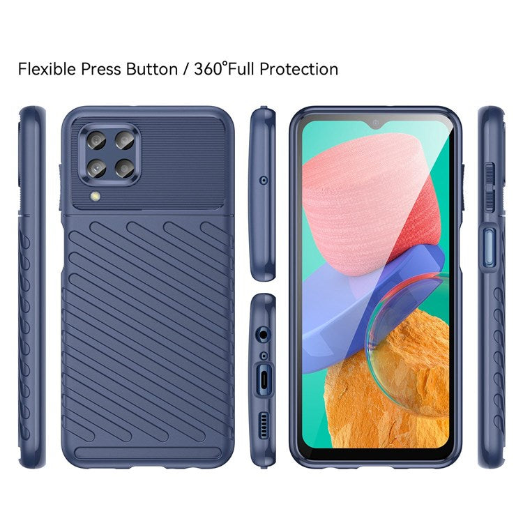 Thunder Series Twill Texture Grip Case for Samsung Galaxy M33 5G (Global Version)/(India Version), Thickened TPU Buffer Protection Anti-Drop Cover - Blue