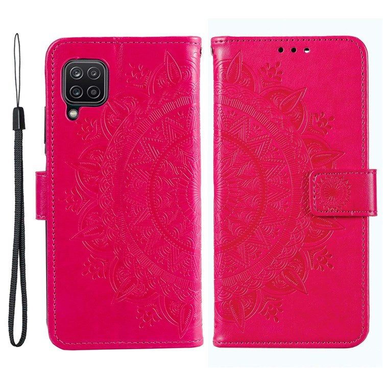 For Samsung Galaxy M33 5G (Global Version) Mandala Flower Pattern Imprinted PU Leather Magnetic Flip Cover Wrist Strap Wallet Stand Feature Shockproof Protective Case - Rose