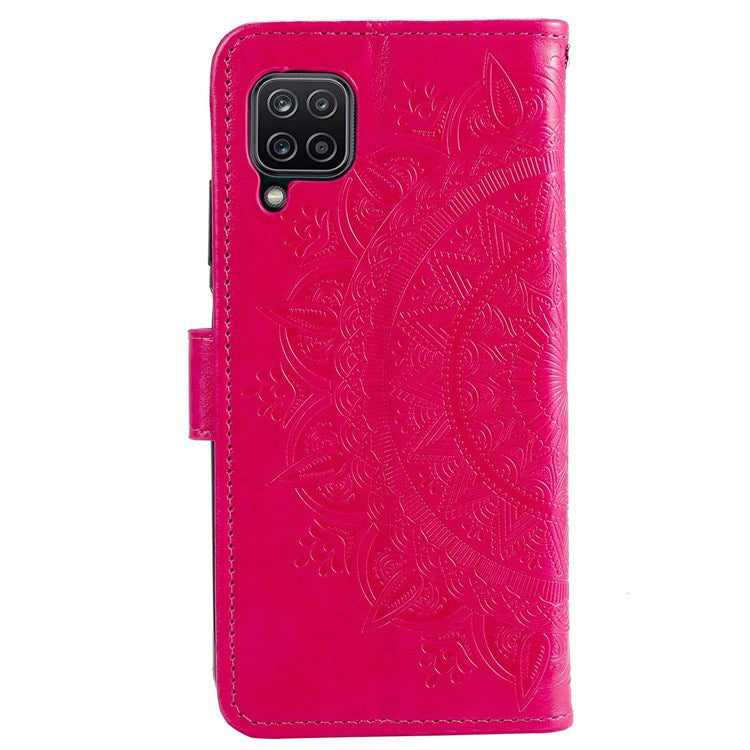 For Samsung Galaxy M33 5G (Global Version) Mandala Flower Pattern Imprinted PU Leather Magnetic Flip Cover Wrist Strap Wallet Stand Feature Shockproof Protective Case - Rose