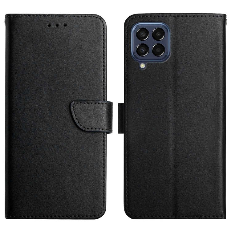 For Samsung Galaxy M53 5G Wallet Stand Genuine Leather Nappa Texture Magnetic Closing Anti-fall Phone Case - Black