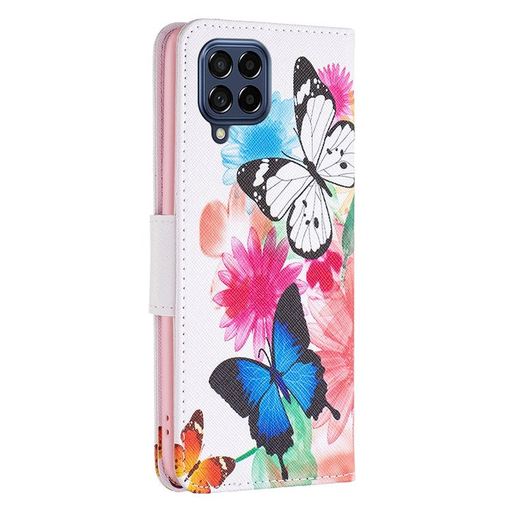 For Samsung Galaxy M53 5G Phone Case Pattern Printing PU Leather Wallet Stand Cover - Two Butterflies