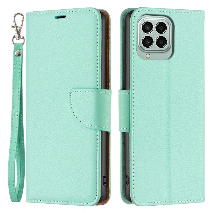 For Samsung Galaxy M33 5G (Global) Wallet Case Litchi Texture Flip Leather Mobile Cover Stand with Strap - Green