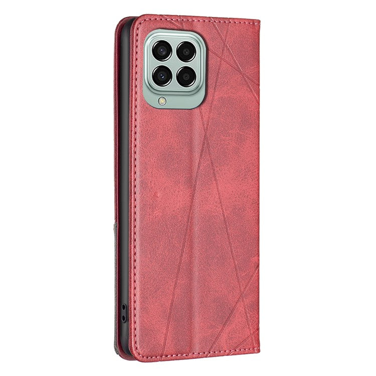 For Samsung Galaxy M33 5G (Global) Leather Case with Card Holder Imprinting Pattern Phone Stand Cover - Red