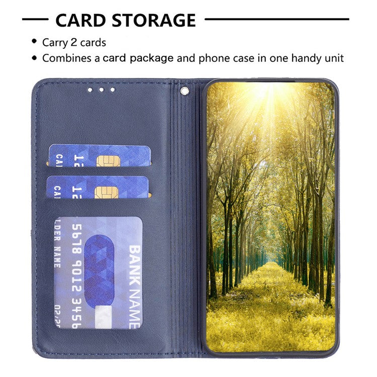 For Samsung Galaxy M33 5G (Global) Leather Case with Card Holder Imprinting Pattern Phone Stand Cover - Blue