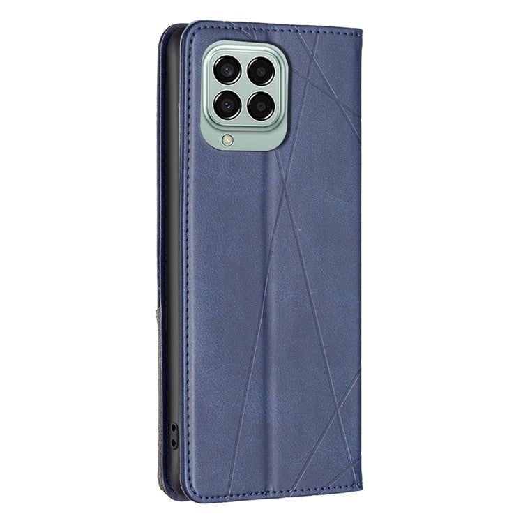 For Samsung Galaxy M33 5G (Global) Leather Case with Card Holder Imprinting Pattern Phone Stand Cover - Blue