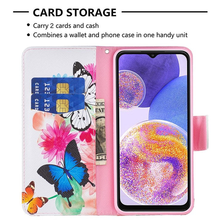 For Samsung Galaxy M33 5G (Global Version) Phone Case Pattern Printing PU Leather Wallet Stand Cover - Two Butterflies