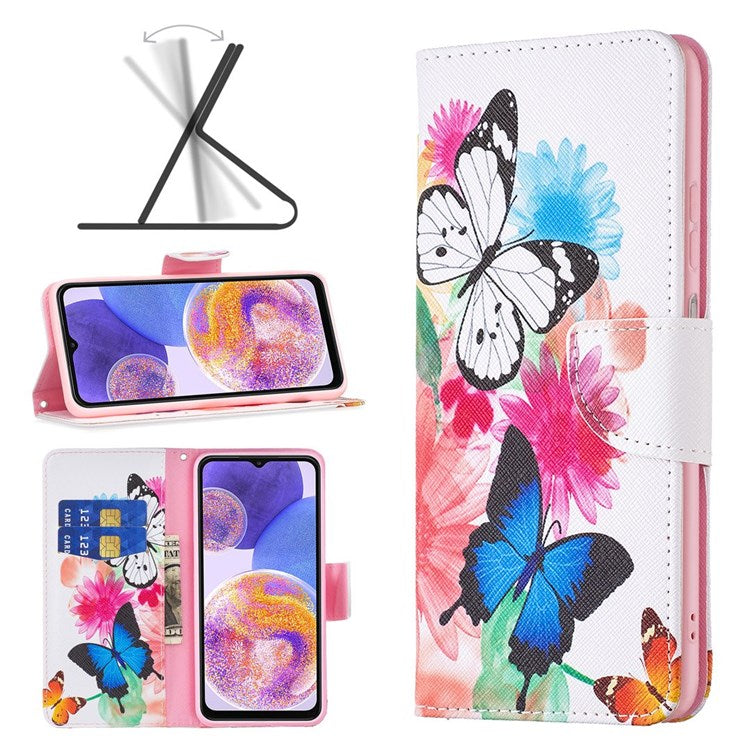 For Samsung Galaxy M33 5G (Global Version) Phone Case Pattern Printing PU Leather Wallet Stand Cover - Two Butterflies