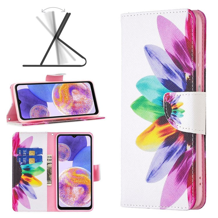 For Samsung Galaxy M33 5G (Global Version) Phone Case Pattern Printing PU Leather Wallet Stand Cover - Sunflower