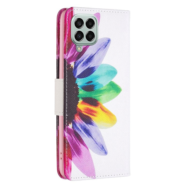 For Samsung Galaxy M33 5G (Global Version) Phone Case Pattern Printing PU Leather Wallet Stand Cover - Sunflower