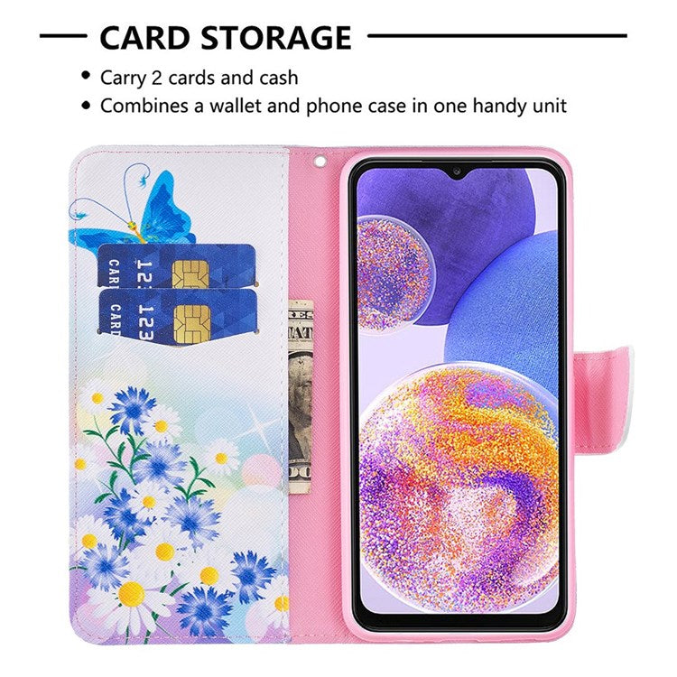 For Samsung Galaxy M33 5G (Global Version) Phone Case Pattern Printing PU Leather Wallet Stand Cover - Butterfly and Flowers