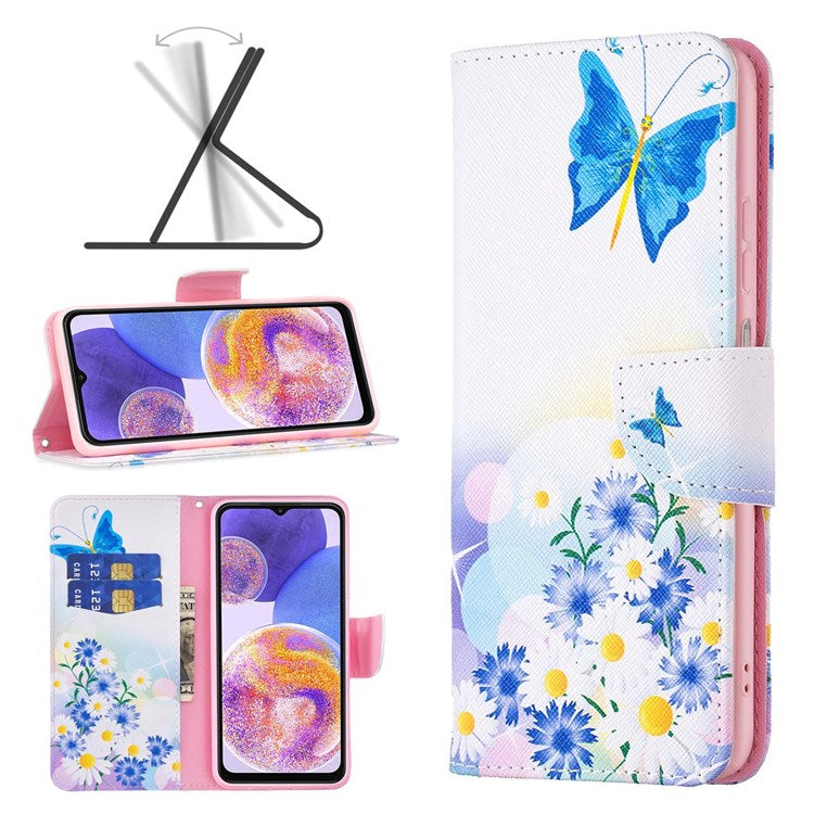 For Samsung Galaxy M33 5G (Global Version) Phone Case Pattern Printing PU Leather Wallet Stand Cover - Butterfly and Flowers