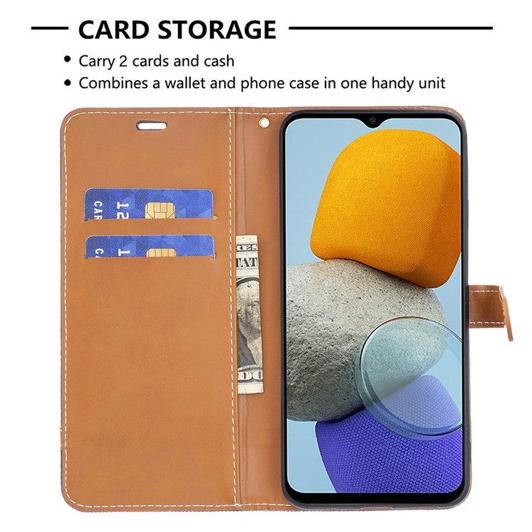 For Samsung Galaxy M23 5G / F23 5G Case Jeans Cloth Texture Leather Wallet Mobile Cover with Stand - Green