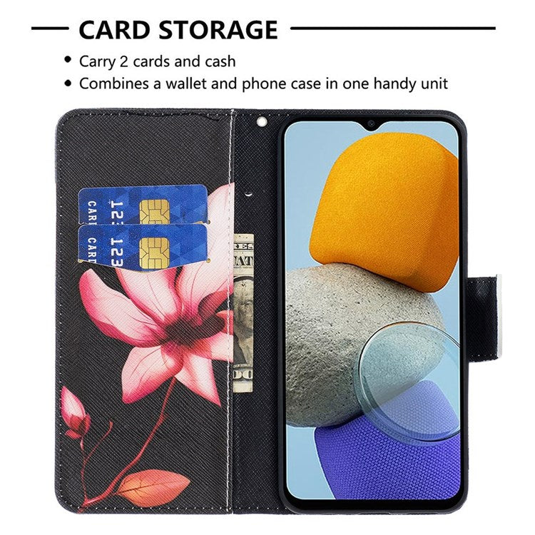 For Samsung Galaxy M23 / F23 5G Leather Case Pattern Printing Wallet Stand Flip Mobile Cover - Pink Flower