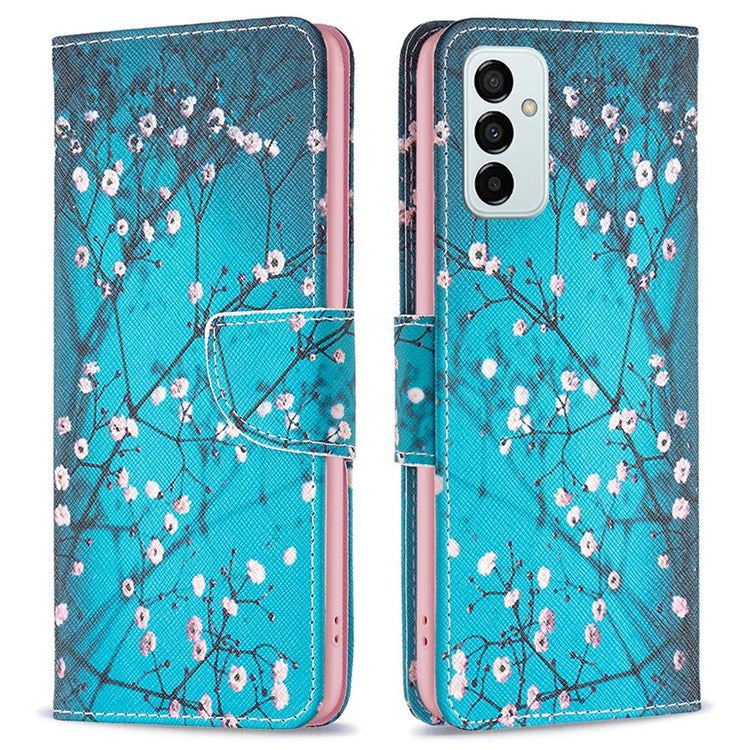 For Samsung Galaxy M23 / F23 5G Phone Case Pattern Printing PU Leather Wallet Stand Cover - Plum Blossom