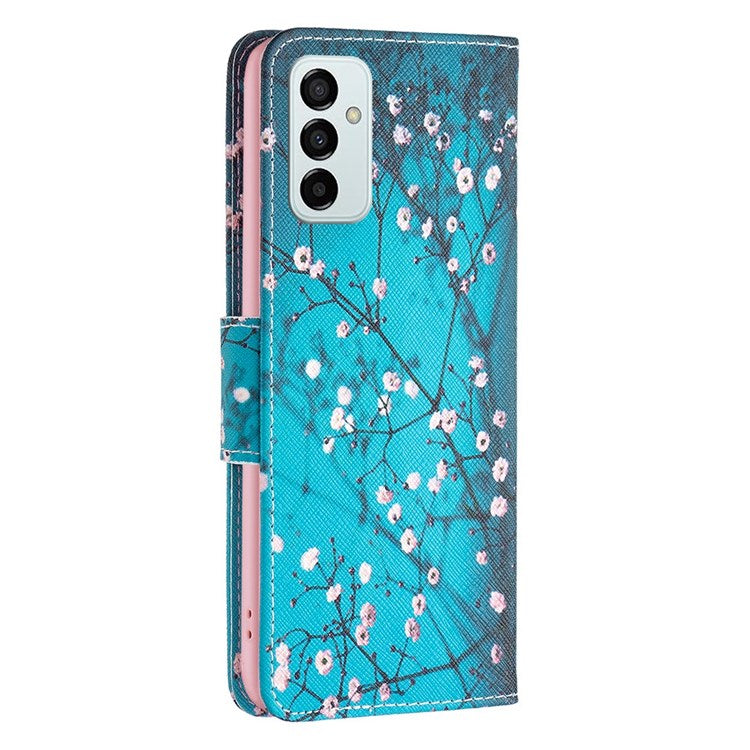 For Samsung Galaxy M23 / F23 5G Phone Case Pattern Printing PU Leather Wallet Stand Cover - Plum Blossom
