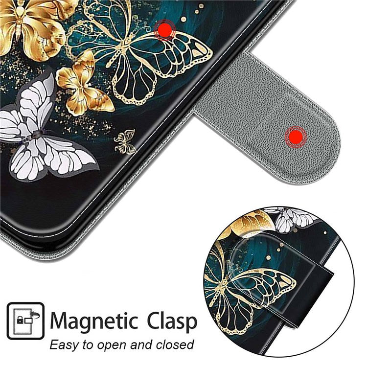 Pattern Printing Design PU Leather Phone Case for Samsung Galaxy M53 5G, Full-Wrapped Full Protection Leather Case Cover - C20 Gold and Silver Flying Butterflies