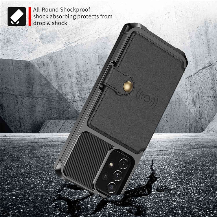For Samsung Galaxy A13 5G / A04s 4G (164.7mm) / M32 5G / A32 5G Phone Cases with Card Holder Shockproof PU Leather Back Cover - Black