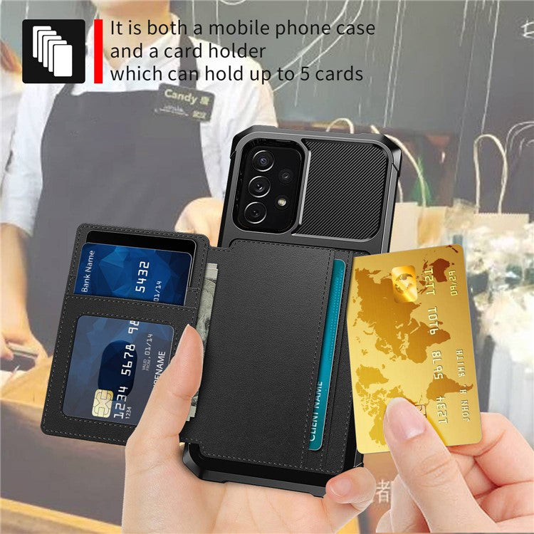 For Samsung Galaxy A13 5G / A04s 4G (164.7mm) / M32 5G / A32 5G Phone Cases with Card Holder Shockproof PU Leather Back Cover - Black