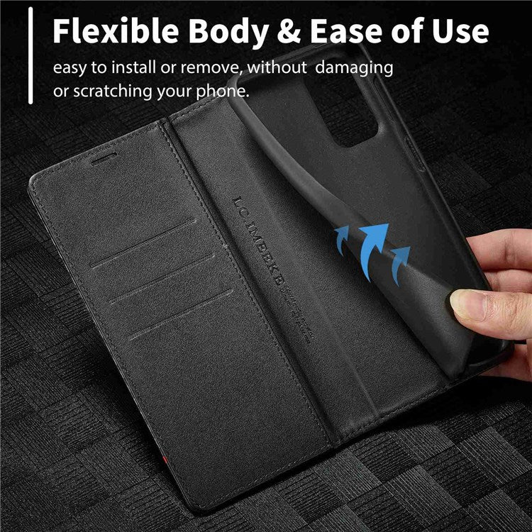 LC.IMEEKE for Samsung Galaxy A23 5G (Global Version) Wallet Style Carbon Fiber Texture Anti-scratch Anti-drop Leather Case Magnetic Auto-absorbed Stand Phone Shell - Vertical Stripe