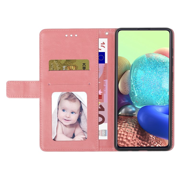 HT01 For Samsung Galaxy M33 5G (Global Version) Y-Shaped Lines Imprinting Wallet Stand Phone Cover PU Leather Cellphone Shell - Pink