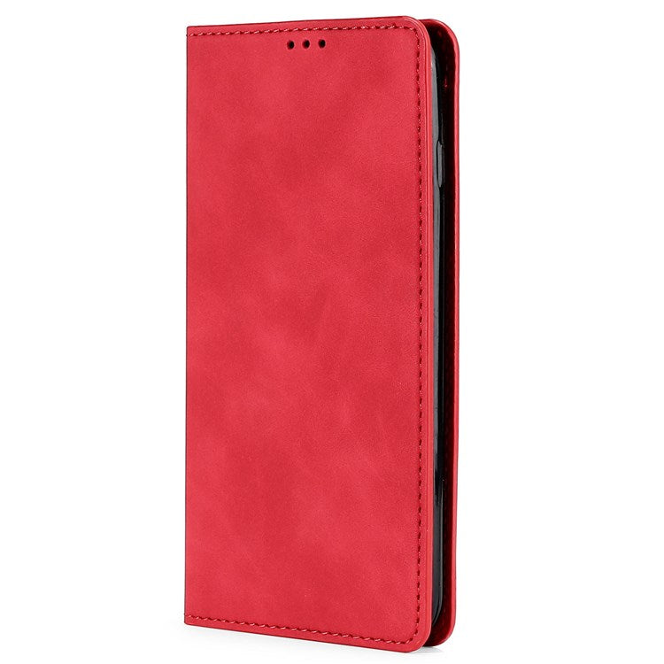 For Samsung Galaxy M33 5G (Global Version) Phone Stand Shell, Card Holder Design Skin-touch Feeling Leather Case - Red