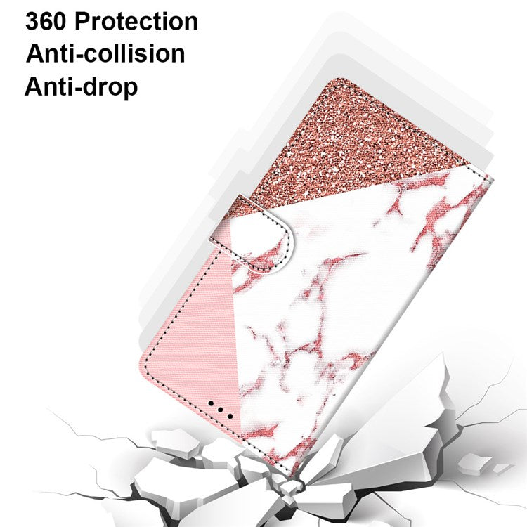 Novel Pattern Printing PU Leather Phone Shell for Samsung Galaxy M23 5G/F23 5G, Anti-Collision Scratch-Resistant Folio Flip Wallet Stand Leather Case - B17 Pink Marble