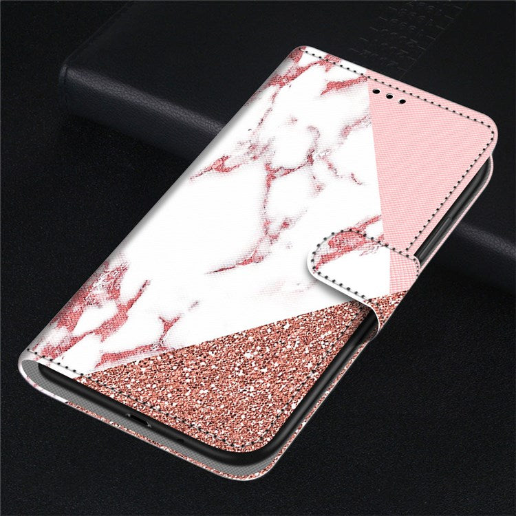 Novel Pattern Printing PU Leather Phone Shell for Samsung Galaxy M23 5G/F23 5G, Anti-Collision Scratch-Resistant Folio Flip Wallet Stand Leather Case - B17 Pink Marble