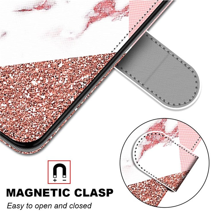 Novel Pattern Printing PU Leather Phone Shell for Samsung Galaxy M23 5G/F23 5G, Anti-Collision Scratch-Resistant Folio Flip Wallet Stand Leather Case - B17 Pink Marble