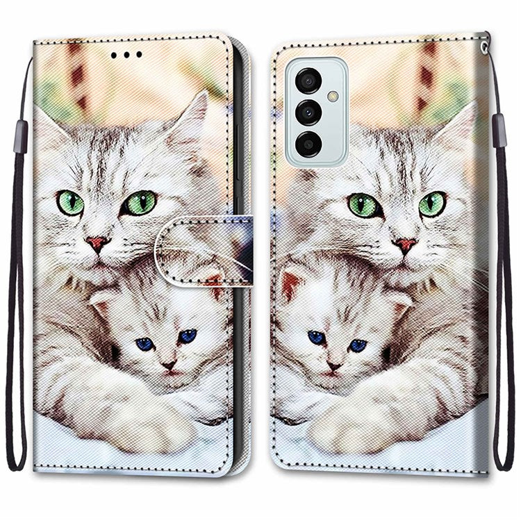 Novel Pattern Printing PU Leather Phone Shell for Samsung Galaxy M23 5G/F23 5G, Anti-Collision Scratch-Resistant Folio Flip Wallet Stand Leather Case - B05 Big Cat Hugging Kitten