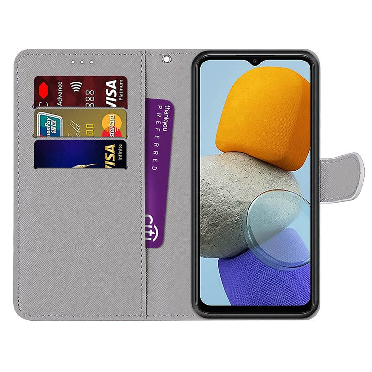 Novel Pattern Printing PU Leather Phone Shell for Samsung Galaxy M23 5G/F23 5G, Anti-Collision Scratch-Resistant Folio Flip Wallet Stand Leather Case - B05 Big Cat Hugging Kitten