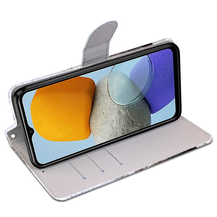 Novel Pattern Printing PU Leather Phone Shell for Samsung Galaxy M23 5G/F23 5G, Anti-Collision Scratch-Resistant Folio Flip Wallet Stand Leather Case - B05 Big Cat Hugging Kitten