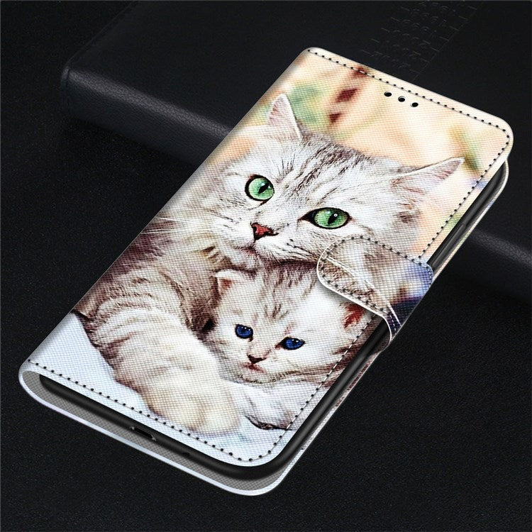 Novel Pattern Printing PU Leather Phone Shell for Samsung Galaxy M23 5G/F23 5G, Anti-Collision Scratch-Resistant Folio Flip Wallet Stand Leather Case - B05 Big Cat Hugging Kitten