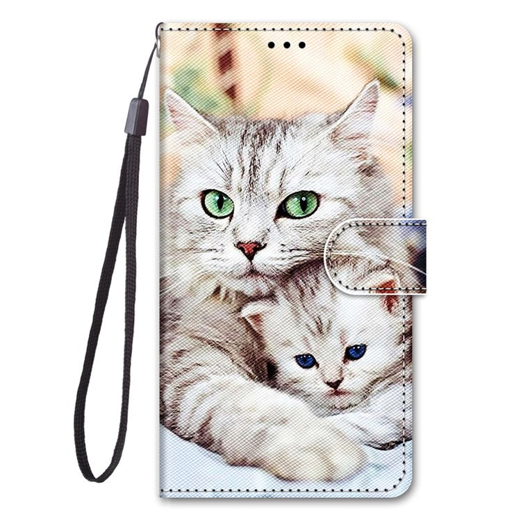 Novel Pattern Printing PU Leather Phone Shell for Samsung Galaxy M23 5G/F23 5G, Anti-Collision Scratch-Resistant Folio Flip Wallet Stand Leather Case - B05 Big Cat Hugging Kitten