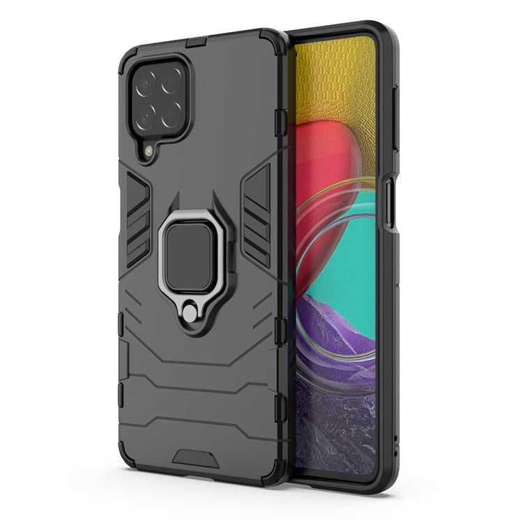 For Samsung Galaxy M53 5G Phone Case Ring Holder Kickstand Hybrid Hard PC Soft TPU Shockproof Protective Cover - Black