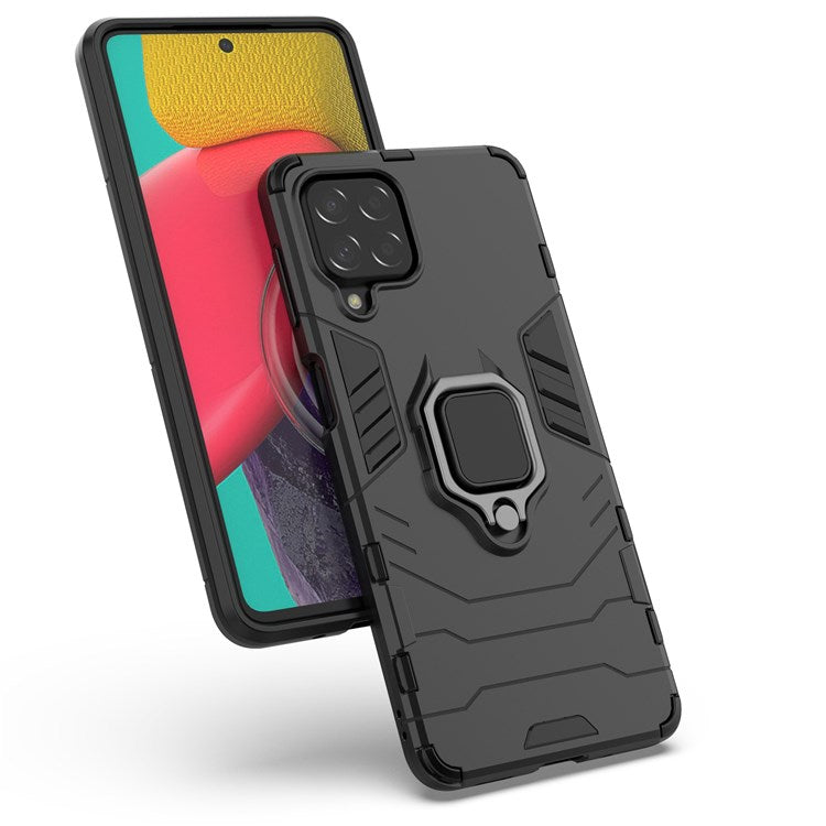 For Samsung Galaxy M53 5G Phone Case Ring Holder Kickstand Hybrid Hard PC Soft TPU Shockproof Protective Cover - Black