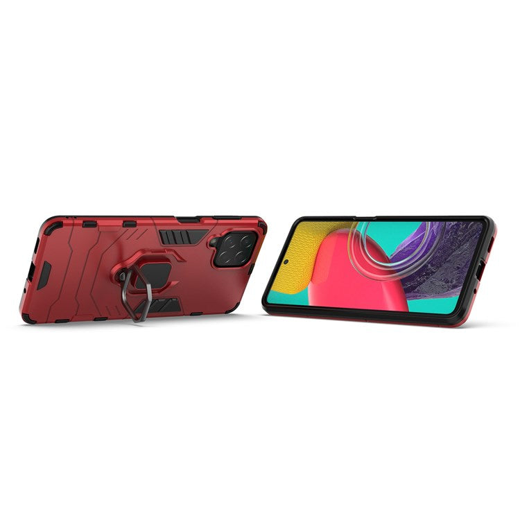 For Samsung Galaxy M53 5G Phone Case Ring Holder Kickstand Hybrid Hard PC Soft TPU Shockproof Protective Cover - Red