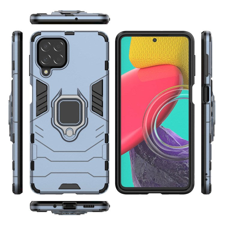 For Samsung Galaxy M53 5G Phone Case Ring Holder Kickstand Hybrid Hard PC Soft TPU Shockproof Protective Cover - Dark Blue