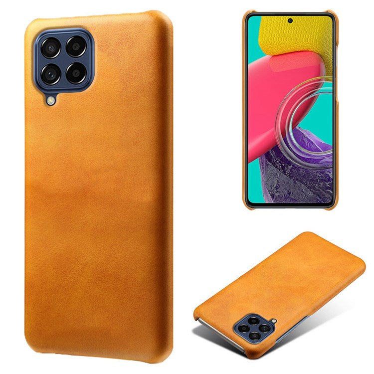 For Samsung Galaxy M53 5G Phone Protector All-round Shockproof Textured PU Leather Coated PC Phone Case - Orange