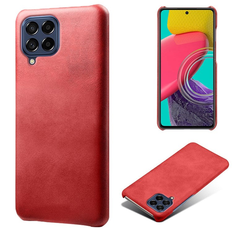 For Samsung Galaxy M53 5G Phone Protector All-round Shockproof Textured PU Leather Coated PC Phone Case - Red