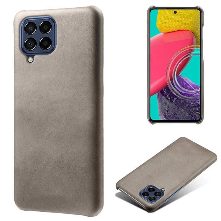 For Samsung Galaxy M53 5G Phone Protector All-round Shockproof Textured PU Leather Coated PC Phone Case - Grey