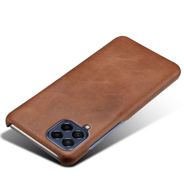 For Samsung Galaxy M53 5G Phone Protector All-round Shockproof Textured PU Leather Coated PC Phone Case - Brown