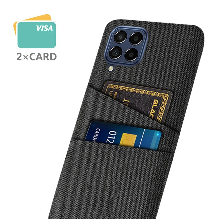 Cloth Texture Protective Case for Samsung Galaxy M53 5G, Hard PC + Cloth Back Cover with Dual Card Slot - Black
