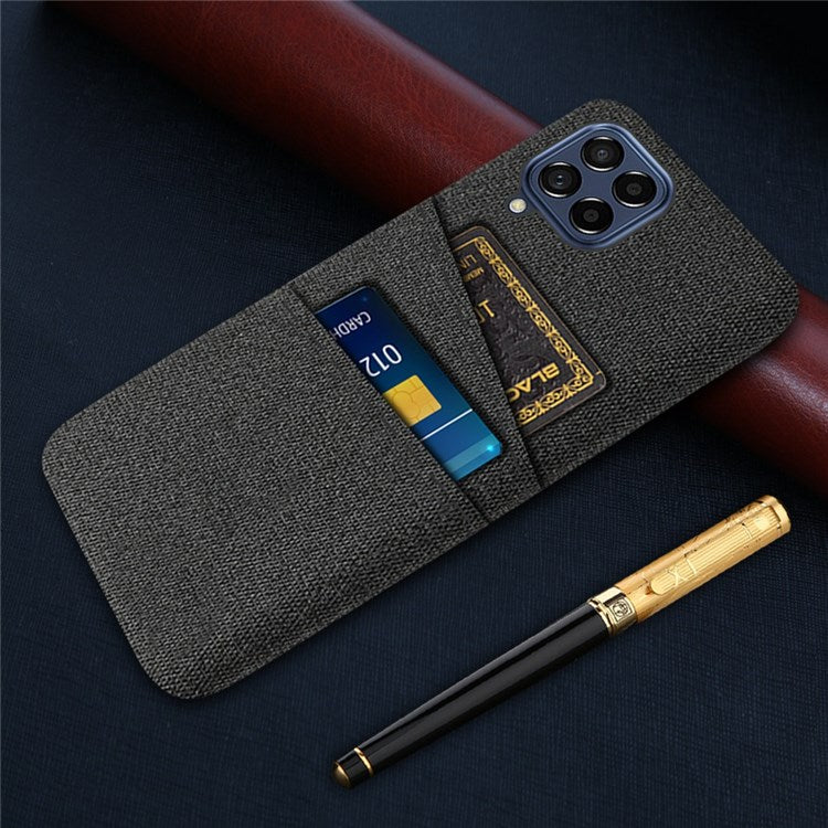 Cloth Texture Protective Case for Samsung Galaxy M53 5G, Hard PC + Cloth Back Cover with Dual Card Slot - Black