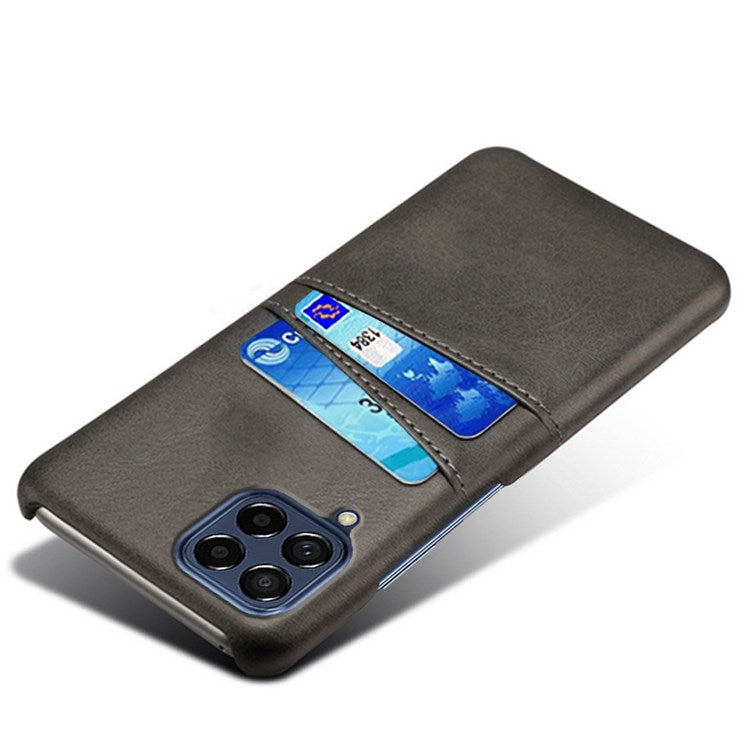 For Samsung Galaxy M53 5G Back Case Shell Multipurpose Card Slots All-round Shockproof Phone Protector PU Leather Coated Hard PC Cover - Black