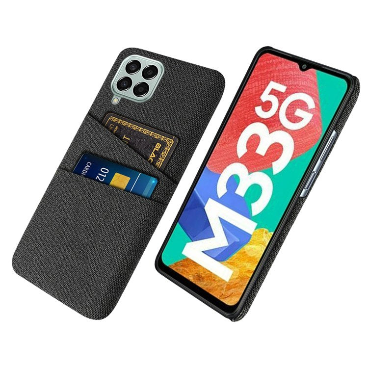Cloth Texture Case for Samsung Galaxy M33 5G (Global Version), Hard PC + Cloth Back Protector Cover with Dual Card Slot - Black