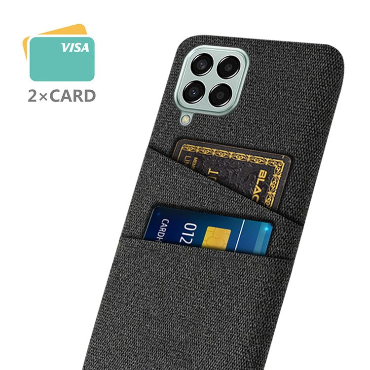 Cloth Texture Case for Samsung Galaxy M33 5G (Global Version), Hard PC + Cloth Back Protector Cover with Dual Card Slot - Black
