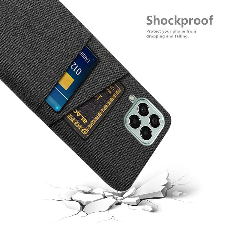 Cloth Texture Case for Samsung Galaxy M33 5G (Global Version), Hard PC + Cloth Back Protector Cover with Dual Card Slot - Black